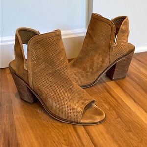Steve Madden Brown Perforated Leather, Toeless Block Heeled Booties